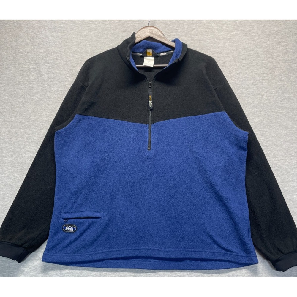 Vintage 90s REI Fleece Sweatshirt Mens L Blue Black Long Sleeve 1/2 Zip Pullover
